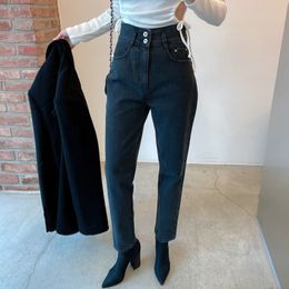 Women's Jeans Casual Ladies For Women Trousers 2023 Spring Autumn Loose Button Female Denim Harem Pants High Waist Solid WJ21 230111