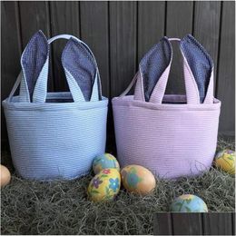 Party Favor Easter Bag Stripe Bunny Basket Cartoon Rabbit Long Ears Bucket Seersucker Easters Eggs Bags Kids Gift Drop Delivery Home Dhru2