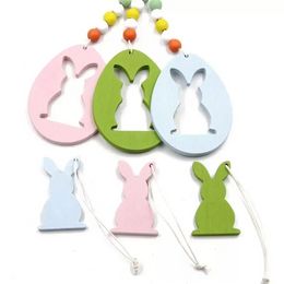 Easter party Wooden Hanging Pendant DIY Solid Colour Egg Bunny Shaped Hanging Ornament Happy Home Decoration FY5655-6 bb0112
