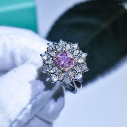 Wedding Rings Luxury Shine Pink Colour Austrian Crystal Snowflower Cherry Blossom Jewellery Ring For Women Engagement Gifts