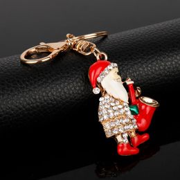 Keychains Dongsheng Jewelry Christmas Decorations Accessories Gifts Santa Claus Pendents Rhinestones Keyring Key Chains For Bags