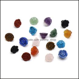 Stone Natural Half Hole Flowers Rose Quartz Amethyst Tigers Eye Chakras Healing Crystal Jewellery Accessories Drop Delivery Dh1M5