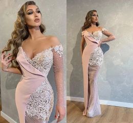 Luxury Pink Mermaid Evening Dresses Sexy Sweetheart Beads Sequins Long Sleeve Prom Gowns Stylish Women Occasion Dress Custom Made