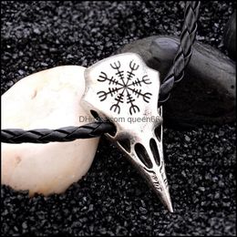 Pendant Necklaces Pretty Necklace For Women Europe Totem Compass Rune Plunder Skl Punk Leather Fashion Men Drop Delivery Jewellery Pend Dhjan