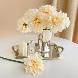 Decorative Flowers 7 Pcs Spring Artificial Bouquets Party Wedding Home Decoration Cotton Single Dahlia Flower Branch