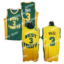 College Basketball Wears Custom Throwback Chris Paul #3 High School Basketball Jersey West Forsyth 61 Path Yellow Green Sewn Size S-4XL