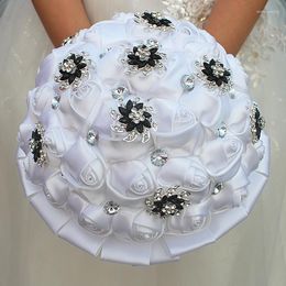 Decorative Flowers Selling White Bridal Wedding Bouquet De Mariage Rhinestone Bridesmaid Artificial Bouquets Flower Crystal Buque No