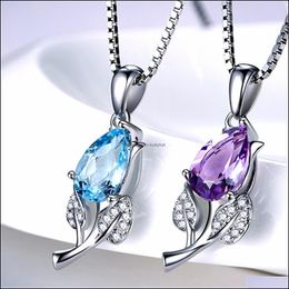 Pendant Necklaces Leaf Necklace Colorf Gemstone Exquisite Fashion Jewellery Topaz Birthday Gift Drop Delivery Pendants Dhwxr