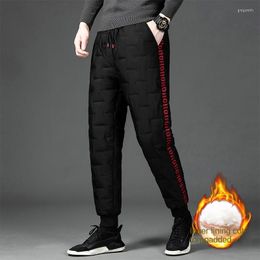Men's Pants Men's Winter Drawstring Thick Cotton Pents Windproof Letter Patterned Padded Youth Warm Waterproof Slim Pencil