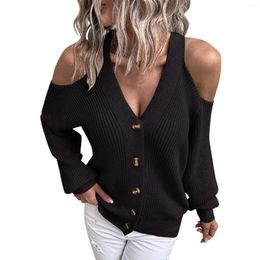 Women's Blouses Long Lace Top Women Fashion Sexy Cold Shoulder Button Knit Sweater Cardigan Sleeve Shirt