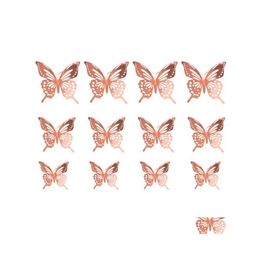 Wall Stickers 3D Hollow Out Golden Sier Butterfly Art Home Decorations Decals For Party Wedding 12Pcs/Lot Drop Delivery Garden Otxgo