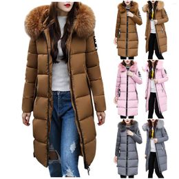 Women's Down Women's Winter Padded Jacket Slim Waist Belt Mid-length Solid Color Hooded Collar Warm