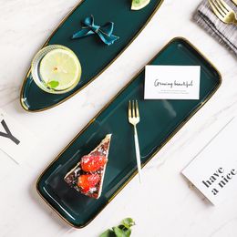 Plates Tableware Blackish Green Ceramic Dinner Set Gold Inlay Porcelain Dessert Plate Steak Snack Cake Salad Soup Rice Bowl