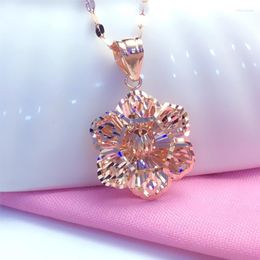 Pendant Necklaces Pure Russian 585 Women's Purple Gold Flower Necklace Shiny Western Style 18K Rose Plated