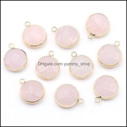 Charms Faceted Gemse Golden Plated Natural Stone Chakra Reiki Healing Pink Crystal Pendants For Diy Bracelet Necklace Jewelry Acc Dr Dhegj