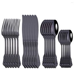 Flatware Sets Durtens 24Pcs Black Dinnerware Set Mirror Stainless Steel Cutlery Knife Fork Spoons Silverware Western Kitchen Tableware