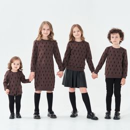 Clothing Sets Children 2023 fall winter cotton terry coffee Colour velvet lightning bolt dress top romper family matching clothes 230111