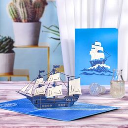 Other Event Party Supplies 3D Sailboat Pop Up Birthday Card for Kids Dad Ship Greeting Cards Fathers Day Graduation Congratulations Handmade Gift 230111