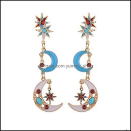 Charm Unique Star Moon Retro Exaggerated Alloy Diamond Cross Pendant Earring Korean Asymmetric Earrings Wholesale 777 Q2 Drop Delive Dhrvl