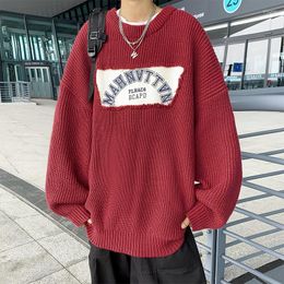 Men's Sweaters Lettering Pullover Men Red Warm Clothes Japanese Streetwear Long Sleeved Shirt Couples Unisex Tops High Street Fashion Y2k