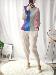 Women's Jackets SELLING Miyake Fashion Stand Collar Pantchwork Folds Long Sleeve Single-breasted Coat IN STOCK