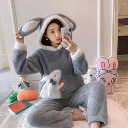 Women's Sleepwear Autumn Winter Women Pajama Set Home Suit Clothes Thick Warm Nightgown Female Cartoon Panda Animal Pajamas Homewear