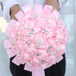 Decorative Flowers Pink Hand Made Flower Rhinestone Bridesmaid Crystal Bridal Wedding Bouquet De Mariage