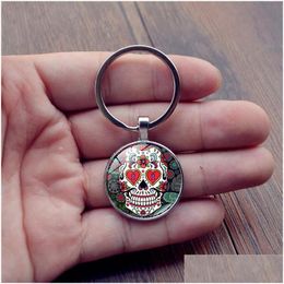 Key Rings Skeleton Time Gem Cabochon Chain Punk Style Weird Skl Pattern Ring Individuality Drop Delivery Jewellery Dhecv