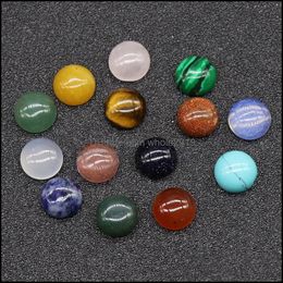 Stone 10Mm Flat Back Assorted Loose Round Shape Cab Cabochons Beads For Jewelry Making Healing Crystal Wholesale Drop Delivery Dh2Oi