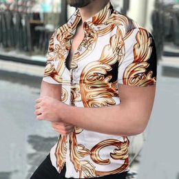 Men's Casual Shirts Style Men Short Sleeve Fashion Flower 3d Printed Turn-down Collar Slim Fit Gothic Party Single-breasted Shirt