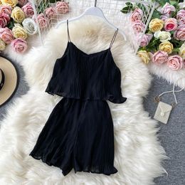 Women's Jumpsuits & Rompers Fashion Summer Womens Short 2023 Ladies Bodycon Tops Solid Sexy Camisole Pleated Bodysuit Overall Elegant