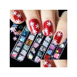 Nail Art Decorations Press On Fake Nails Decoration In Christmas 12 Grid Laser Snowflake Sheet Box Winter Sequins 50 Sets A Lot Sett Dhsml