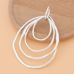 Pendant Necklaces 3pcs/Lot Silver Colour Large Hammered 4 Rings Circles Statement Charms Pendants For Necklace Jewellery Making Accessories