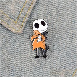 Pins Brooches Creative Funny Skl Cartoon Skeleton Villain Embraces The Doll Paint Enamel Pins Alloy Brooch For Girls Denim Shirt Ba Dh21H