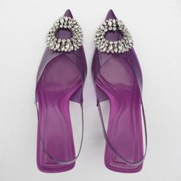 Dress Shoes TRAF 2023 Woman Transparent High Heels Women Autumn Rhinestones Purple Sandals Sexy Heeled Pumps Slingback Wedding