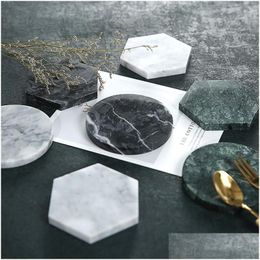 Mats Pads Table 1Pcs Creative Luxury Marble Ceramic Drink Cup Dining Coffee Pad Tea Mat Placemat Decoration Drop Delivery Home Gar Dhvxb