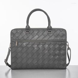 Briefcases 2023 Luxury Weave Genuine Leather Business Men's Briefcase Male Shoulder Bag Men Messenger Matte Laptop Computer Designer