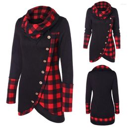 Women's Blouses Women Blouse Long Sleeve Plaid Turtleneck Tartan Tunic Sweatshirt Pullover Tops Fashion Lace Up