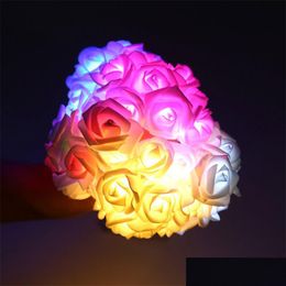 Decorative Flowers Wreaths Simation Led Foam Rose Lights String Pink And White Roses Solar Battery Models Wedding Birthday Valenti Dha2J