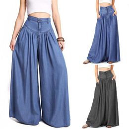 Women's Pants s Fashion Casual Cotton Linen Jeans Simple Wideleg Loose Plus Size High Waist Long Trousers 230111