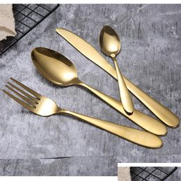 Flatware Sets Fork Spoon Steak Travel Dinnerware Set 4Pcs/Set Gold Cutlery Knife Stainless Steel Tableware Western Tqq Drop Delivery Dhdh3