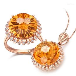 Necklace Earrings Set RICKI Aesthetic Chokers 18K Rose Gold Plating Pendant For Women Girls Boho Yellow Gem Jewellery Wholesale ZY099