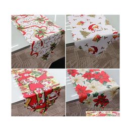 Christmas Decorations 36X180Cm Table Runner Mat Tablecloth Flag Home Party Decorative Santa Claus Tapestry Red Runners Drop Delivery Dhq7V