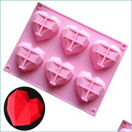 Baking Moulds 6 Cavity Diamond Love Heart Sile Mod Cake Decorating Tools Mould Bakeware Form For Soap Mousse Pastry Drop Delivery Hom Dhhz8