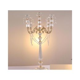 Party Decoration Acrylic Candle Holders 5Arms Candelabras With Crystal Pendants 77Cm Height Elegant Wedding Centrepiece By Sea Drop Otrwx
