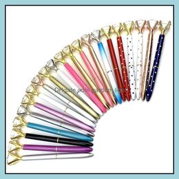 Ballpoint Pens 19 Colours Creative Crystal Glass Kawaii Black Pen Girl Lady Student Ring Big Gem With Large Diamond School Office Bli Otwxr