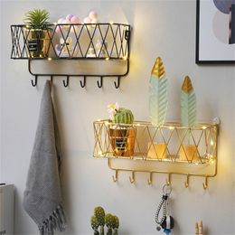 Hooks Rails Wall hung Type Key Holder Decorative Iron Shelf Sundries Storage Box Hanger Organizer Rack 230111