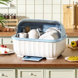 Dish Racks Bowl Drying Drainer Plate Holder Storage Box Cutlery With Lid Home Shelf Cupboard Kitchen Accessories 230111
