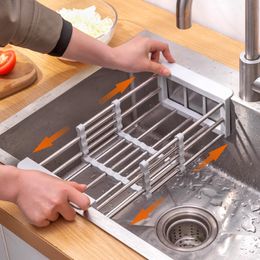 Dish Racks Adjustable Kitchen Stainless Steel Sink Telescopic Holder Organiser Fruit Vegetable Washing Drainer 230111