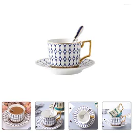 Cups Saucers Royal Tea And Spoon Set With Trim European Style Cappuccino Coffee Porcelain For Home